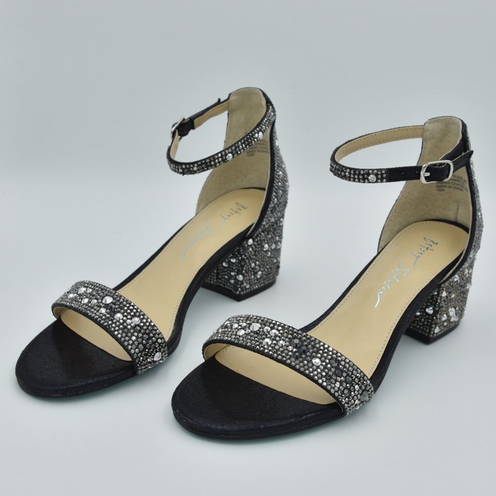 Betsey Johnson Mari Block Heel Sandals, Black, Rhinestones, Women's Size 6 Wide - Picture 4 of 13